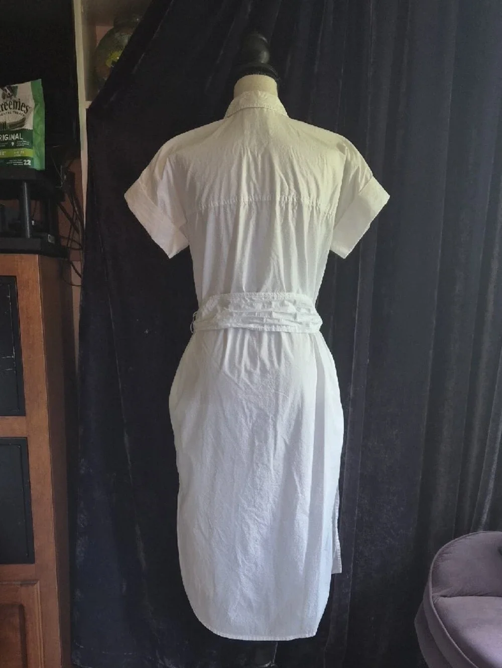 J. Crew White Button-Front Midi Shirt Dress with Tie Belt